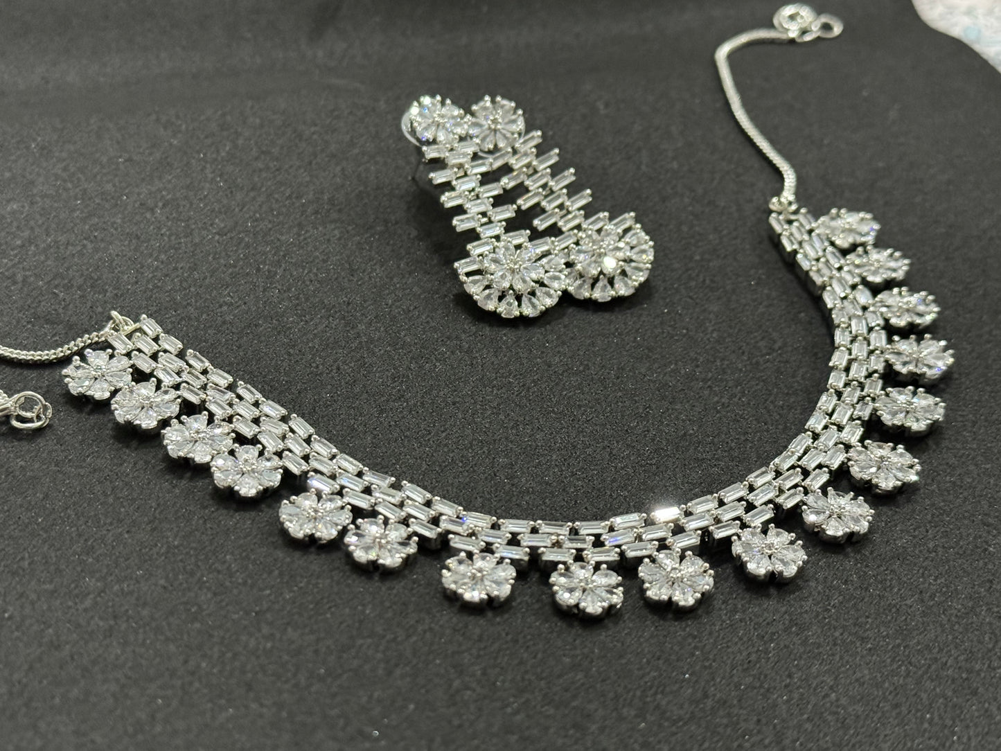 Elegant American Diamond Necklace Set with Cubic Zirconia | Traditional South Asian & Pakistani Jewelry for Special Occasions