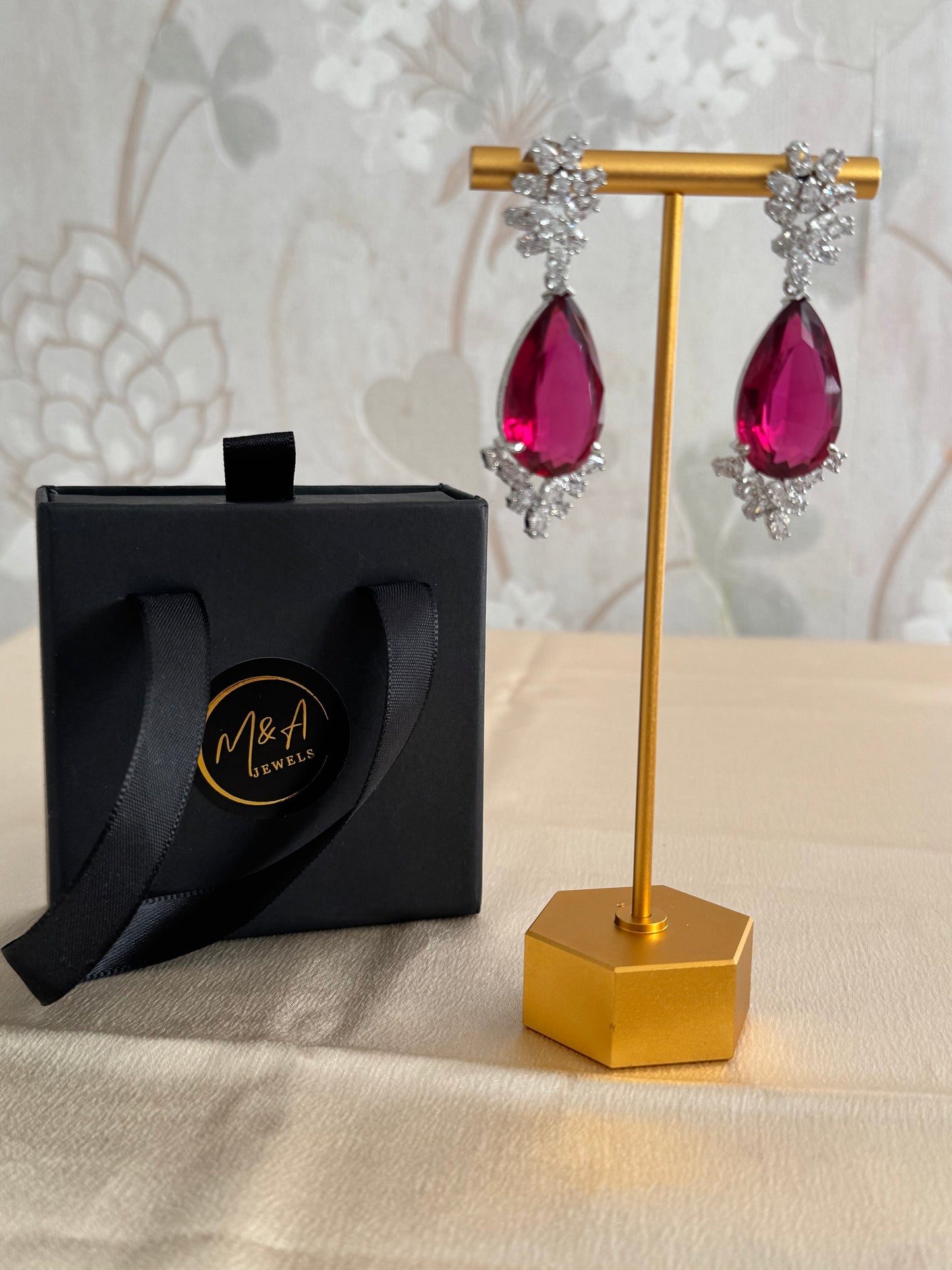 Ruby Colored Big Stone Party Wear Earrings