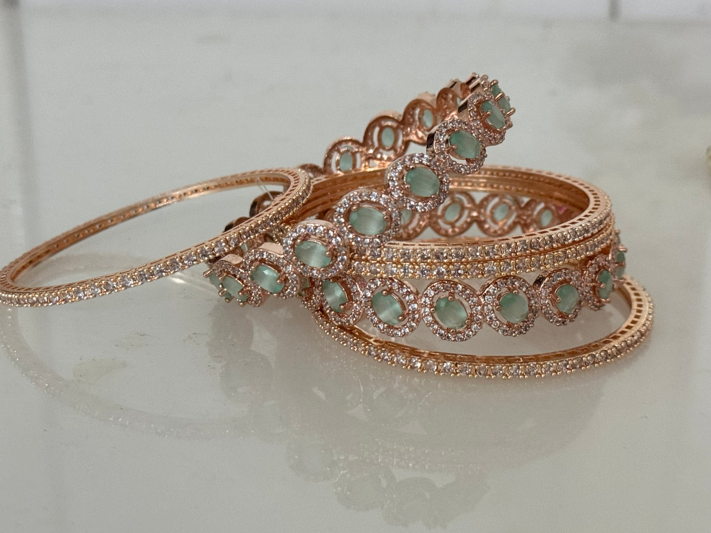 American diamond Mint and Gold bangles set