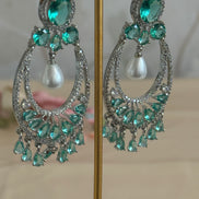 Cubic Zirconia Earrings | Pearl and Rama green