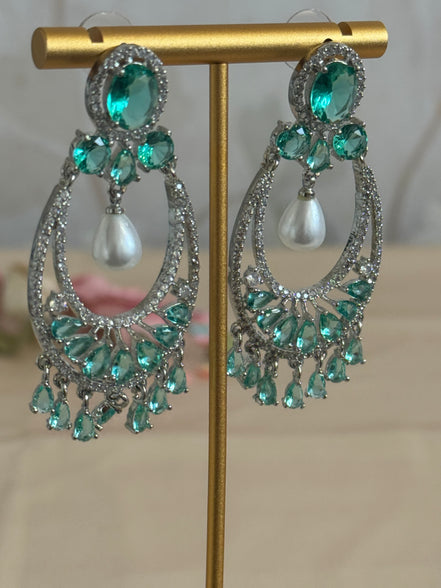 Cubic Zirconia Earrings | Pearl and Rama green