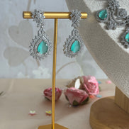 Engagement Indian Necklace Set with Cubic Zirconia stones | mint and silver