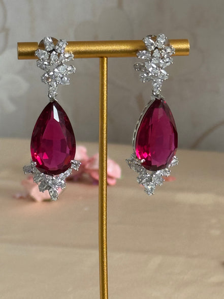 Statement Cubic zirconia Earrings | Ruby red