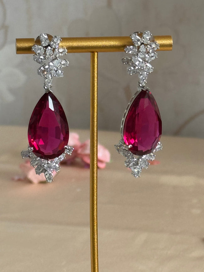 Statement Cubic zirconia Earrings | Ruby red