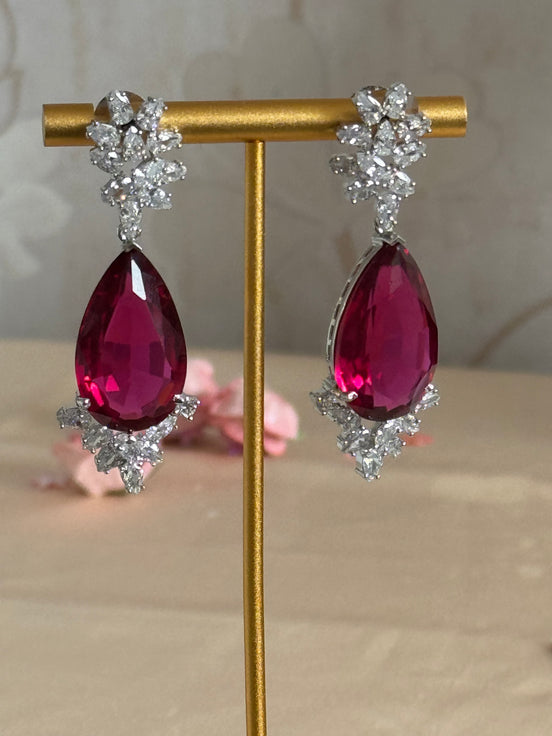 Statement Cubic zirconia Earrings | Ruby red