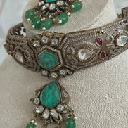 Moissanite and Cubic Zirconia Premium Necklace set with matching tikka