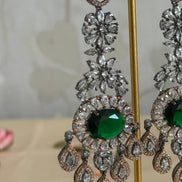 Cubic Zirconia Earrings | Emerald Green, oxidised polish