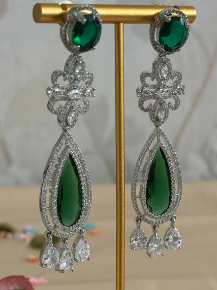 Cubic Zirconia Earrings | Emerald Green, Reverse stone