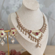 Mossainite Cubic Zirconia Necklace Set | Traditional South Asian Festive Necklace and earrings