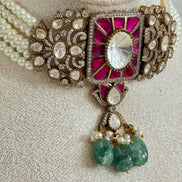 Moissanite and pearl choker set| Traditional indian choker set