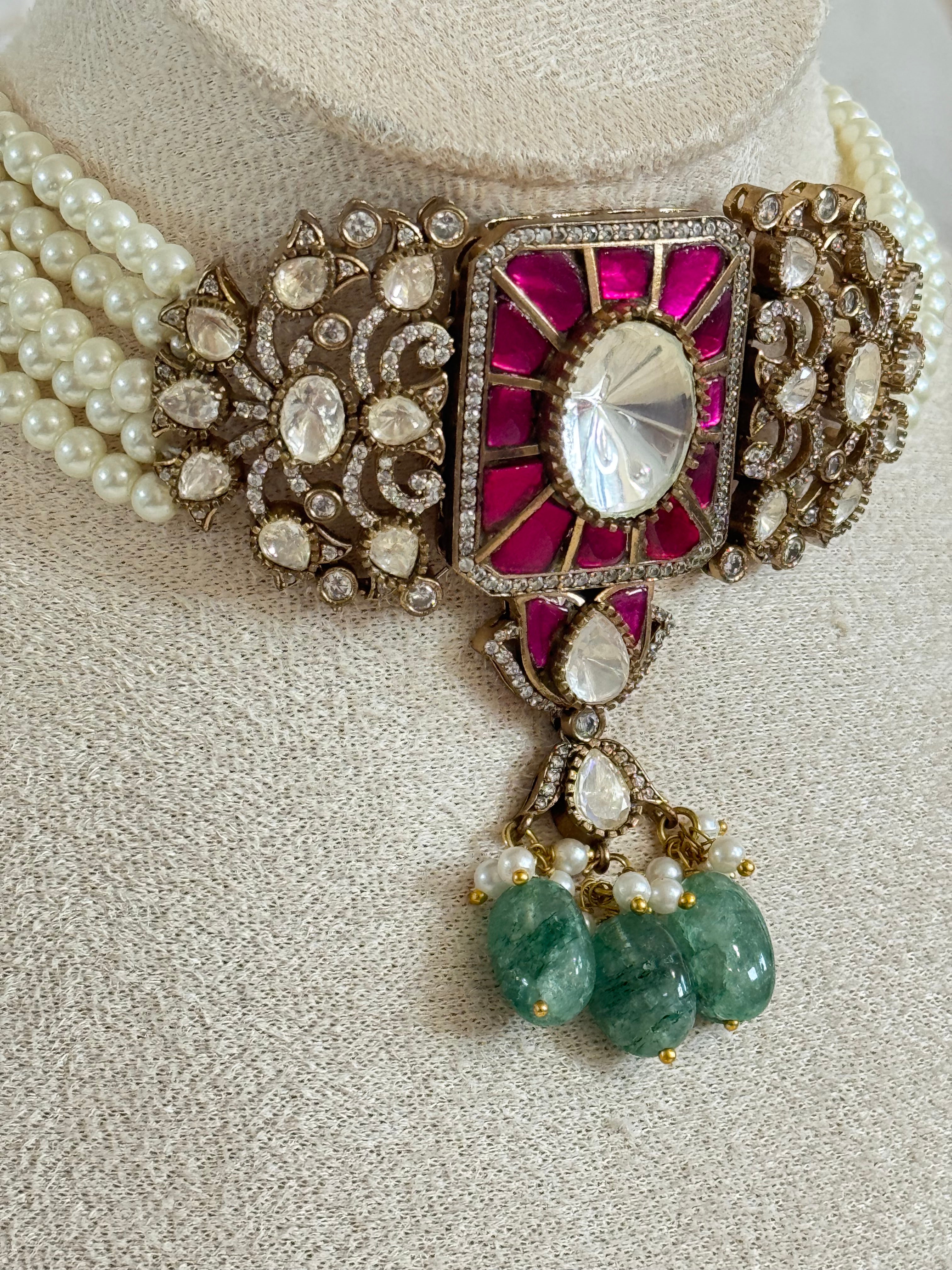 Moissanite and pearl choker set| Traditional indian choker set