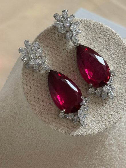 Statement Cubic zirconia Earrings | Ruby red