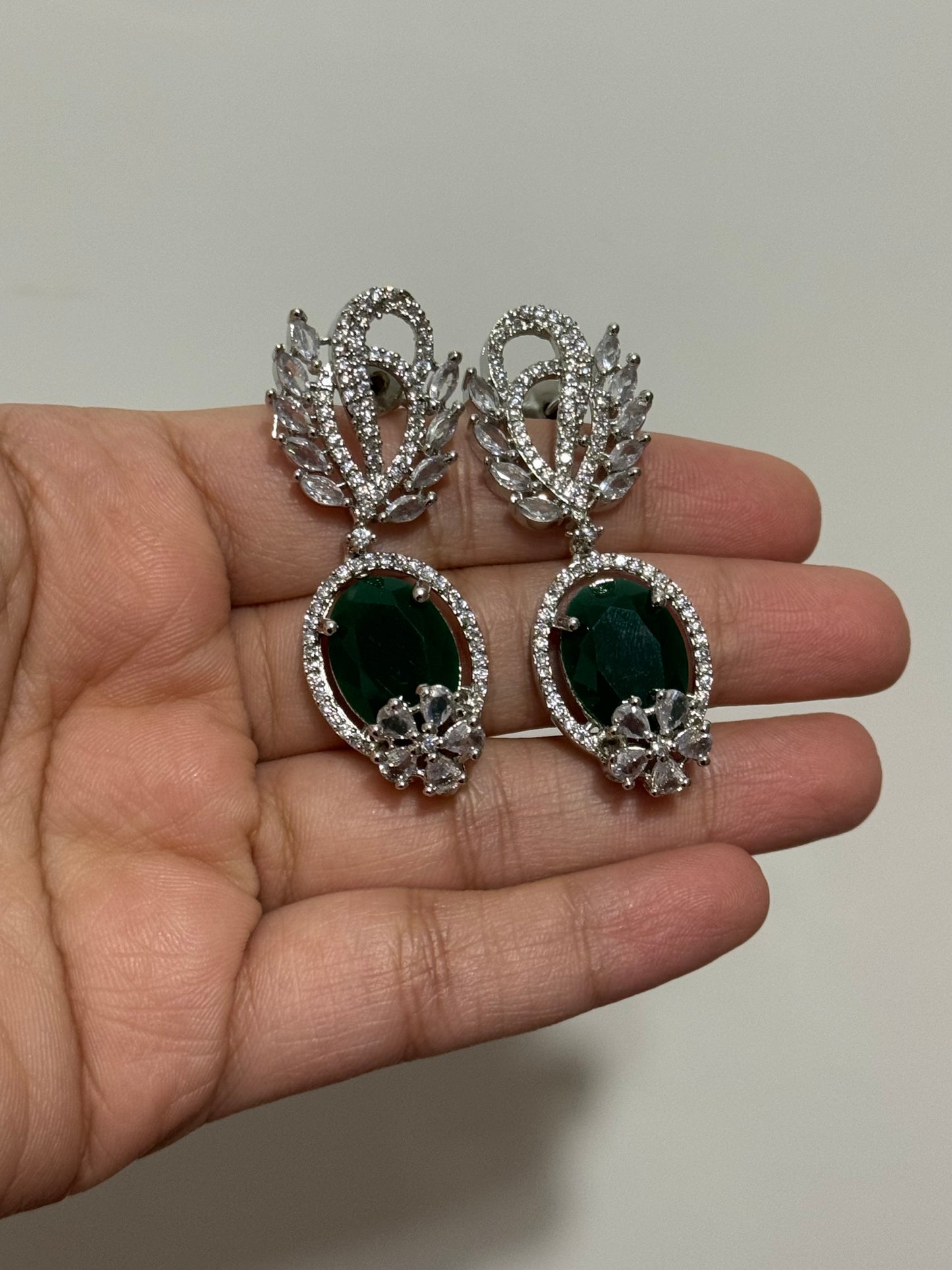 American diamond traditional beautiful earrings - green