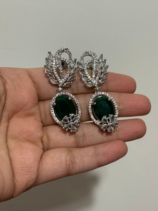 American diamond traditional beautiful earrings - green