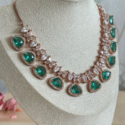Cubic Zirconia Necklace set : Rose gold| ruby red, rama green, emerald green
