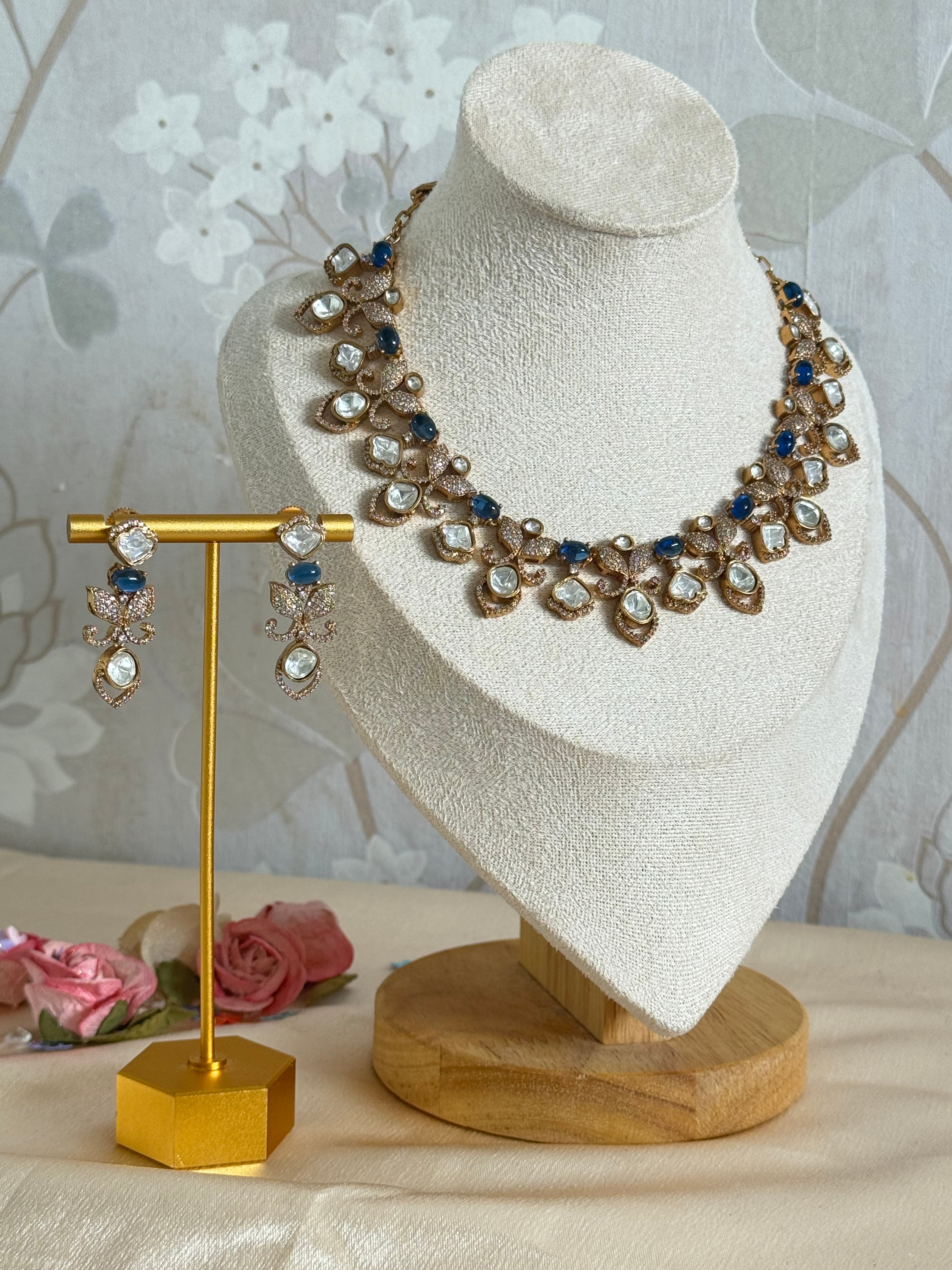 Mossainite and cubic zirconia indian ethnic party necklace set