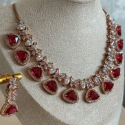 Cubic Zirconia Necklace set : Rose gold| ruby red, rama green, emerald green