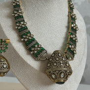 Traditional Ethnic Cultural Indian Cubic zirconia and Mossanite Necklace set | Emerald green and gold plated