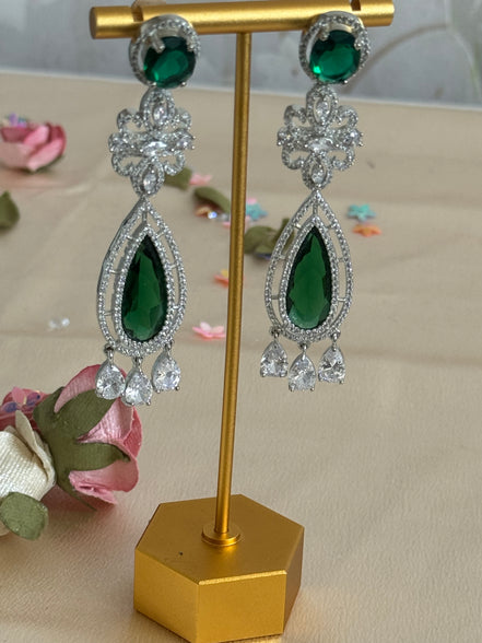Cubic Zirconia Earrings | Emerald Green, Reverse stone