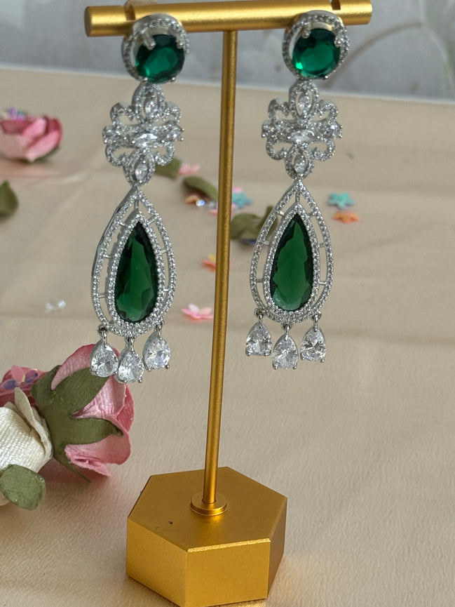Cubic Zirconia Earrings | Emerald Green, Reverse stone
