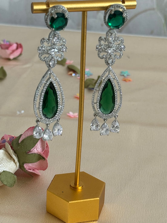Cubic Zirconia Earrings | Emerald Green, Reverse stone