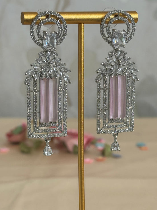 Stylish Cubic Zirconia Earrings | Pink and Silver