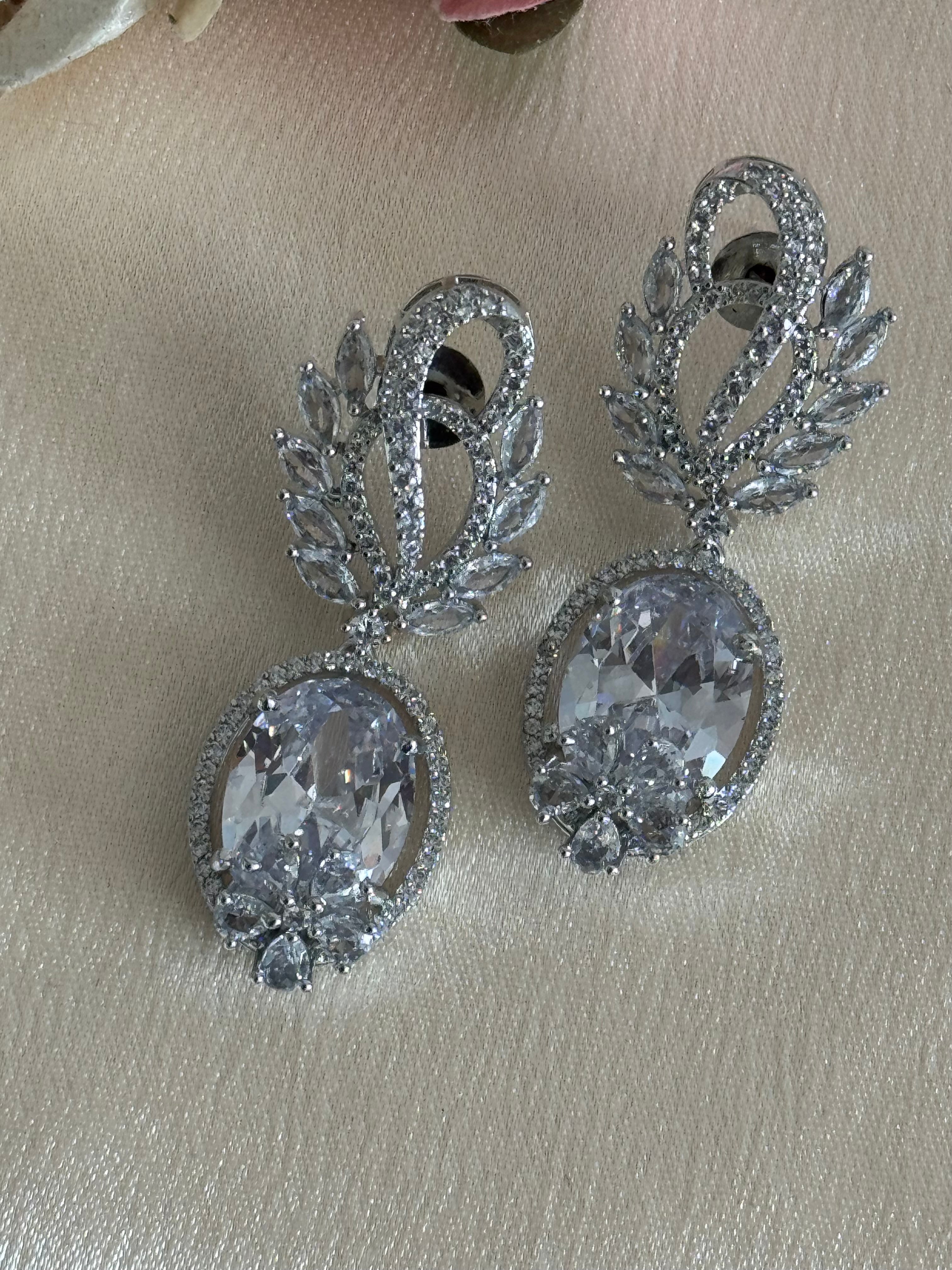 Zahra Earrings| Cubic Zirconia, Silver Plated