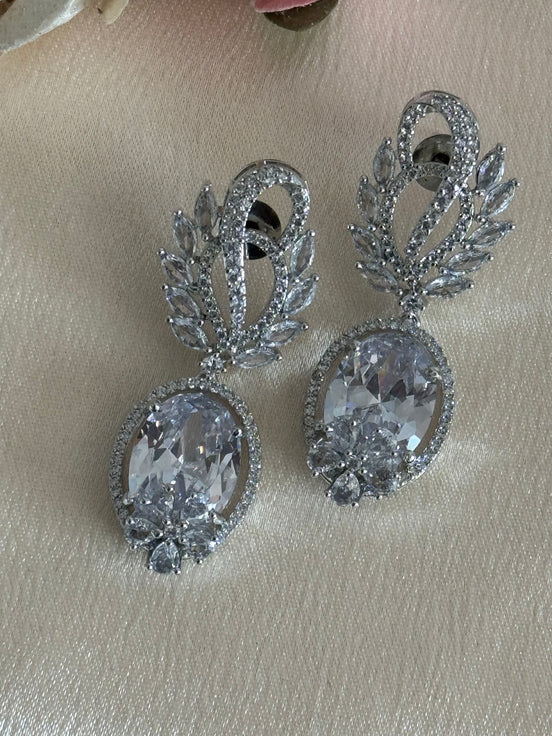 Zahra Earrings| Cubic Zirconia, Silver Plated