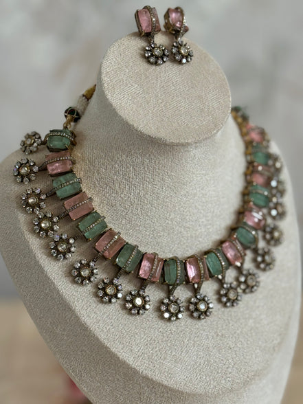 Moissanite and cubic zirconia necklace set| Premium Indian Necklace set
