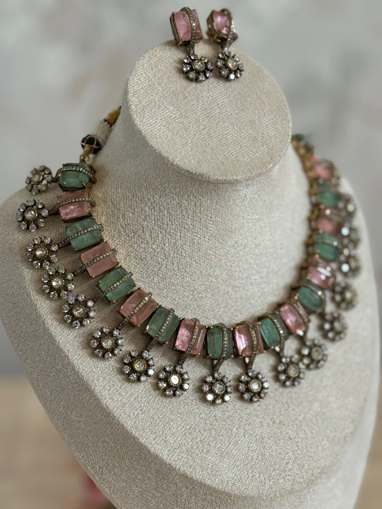 Moissanite and cubic zirconia necklace set| Premium Indian Necklace set