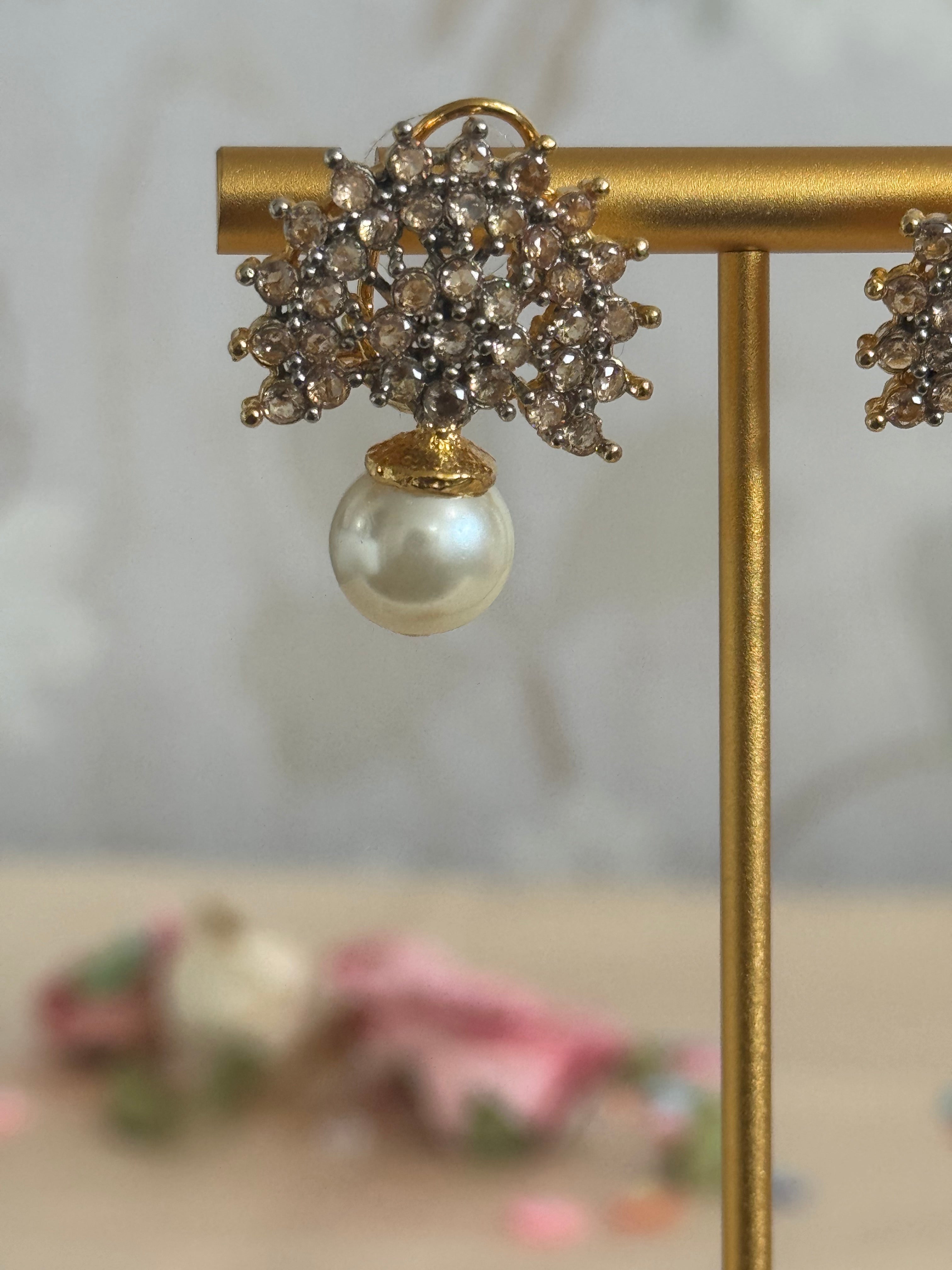 Cubic Zirconia Studs | Gold plated and pearl