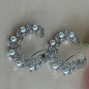 Cubic Zirconia Loop Earrings | Pearl and Silver plated