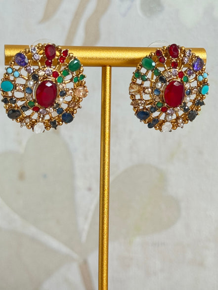 Cubic Zirconia Studs | Multicolor Gold Plated