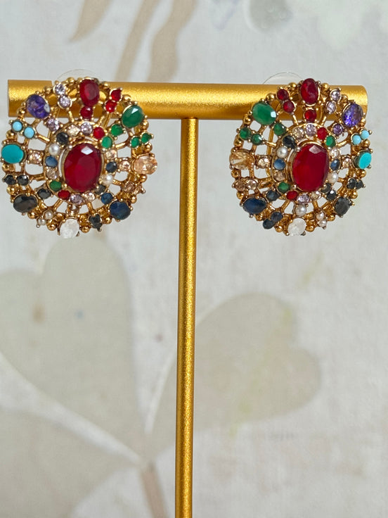 Cubic Zirconia Studs | Multicolor Gold Plated