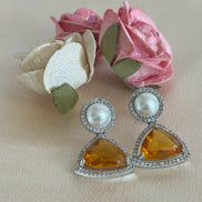 Cubic Zirconia Studs | Champagne and Pearl