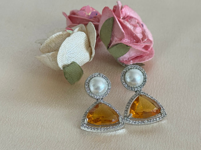 Cubic Zirconia Studs | Champagne and Pearl