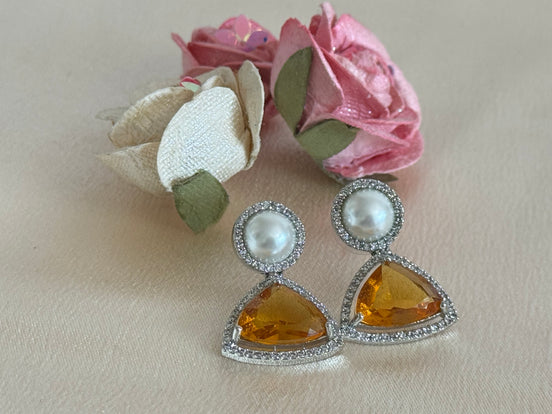 Cubic Zirconia Studs | Champagne and Pearl