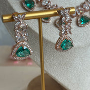 Cubic Zirconia Necklace set : Rose gold| ruby red, rama green, emerald green