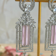 Stylish Cubic Zirconia Earrings | Pink and Silver