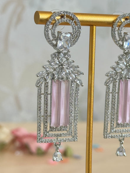 Stylish Cubic Zirconia Earrings | Pink and Silver