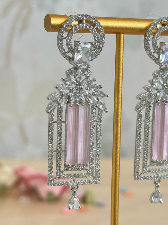 Stylish Cubic Zirconia Earrings | Pink and Silver