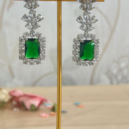Cubic Zirconia Earrings | Emerald green and silver