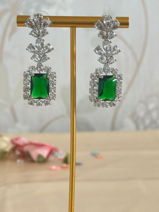 Cubic Zirconia Earrings | Emerald green and silver