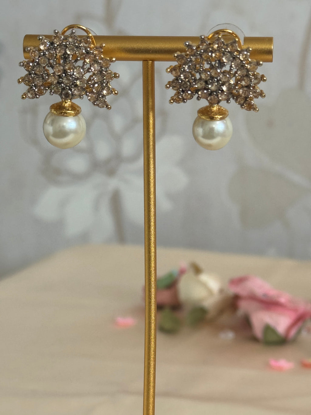 Cubic Zirconia Studs | Gold plated and pearl