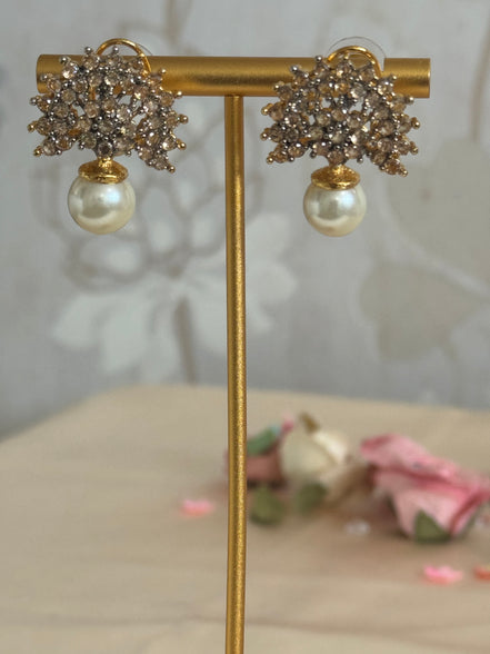 Cubic Zirconia Studs | Gold plated and pearl