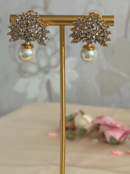 Cubic Zirconia Studs | Gold plated and pearl