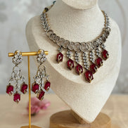 Premium Cubic Zirconia and Ruby Necklace set| Traditional Indian Luxury Necklace set