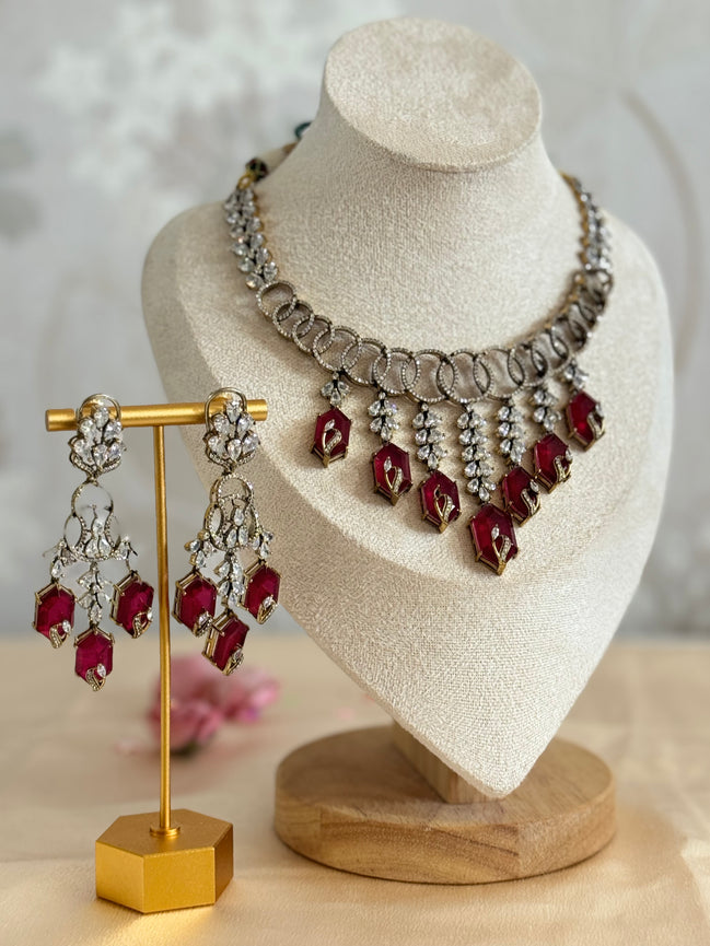 Premium Cubic Zirconia and Ruby Necklace set| Traditional Indian Luxury Necklace set