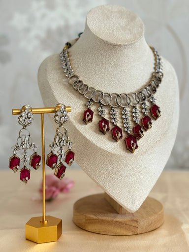 Premium Cubic Zirconia and Ruby Necklace set| Traditional Indian Luxury Necklace set