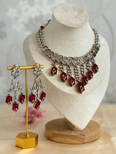 Premium Cubic Zirconia and Ruby Necklace set| Traditional Indian Luxury Necklace set